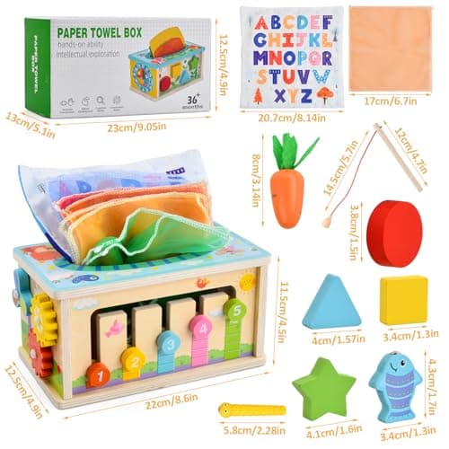 Focenat Jouet Enfant Montessori en Bois, 9-in-1 Jeu de Pêche Magnetique Éducatif, Jouet Motricité Fine pour Bébé 3 4 Ans, Cadeau Garçons Filles