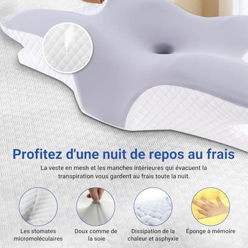 HotHands Oreiller Ergonomique Cervical à Mémoire de Forme, Oreiller pour Les Dormeurs sur Le Côté, Le Dos et Le Ventre pour Soulager la Douleur et Améliorer la Qualité du Sommeil, 62x41x13/11cm