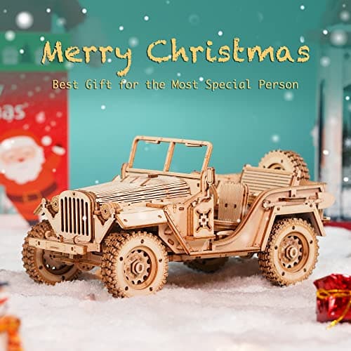 Robotime Armée Jeep Jouets de Voitures Kits de modèles de Puzzle 3D Artisanat de Construction mécanique de en Bois de d'individu pour des Enfants, Adolescents et des Adultes