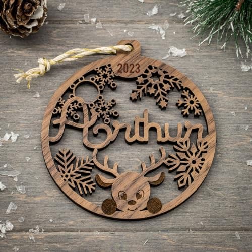 Boule de Noël prénom et année personnalisable, premier Noël, étui cadeau en option