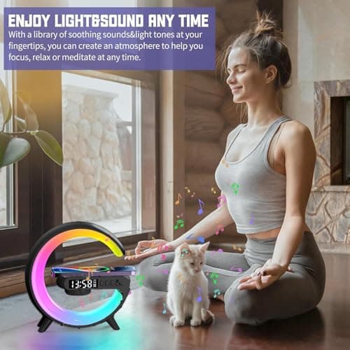 Lampe De Table Intelligente, Nouvelle Lampe Chevet,Lampe Ambiance Intelligente,Lampe ConnectéE avec Charge Sans Fil Et Haut-Parleur Bluetooth, Reveil Simulateur D'Aube(Noir,Modèle toujours connecté)