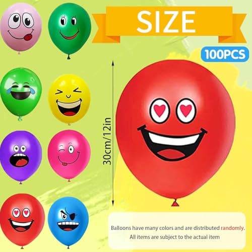 20/50/100/200 Ballons en Latex Série Émotion, 12 Pouces Ballons Smiley de Fête de Couleurs, Emoticones Amusant Ballon Mignon Visage de Souriant, Ballons pour Enfant Fête d'Anniversaire Cérémonie(100)