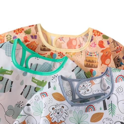 HaimoBurg Lot de 5 Etanche Bavoir à Manches Longue pour Bébé alimentation Imperméable Blouse Tablier 3 a 24 Mois (5 Pcs Set C)