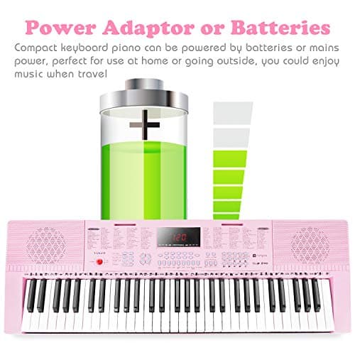Vangoa Clavier de Piano 61 Mini Touches Clavier Piano électronique avec 3 modes d'enseignement, microphone, 350 sons, 350 rythmes, 30 démos, Rose
