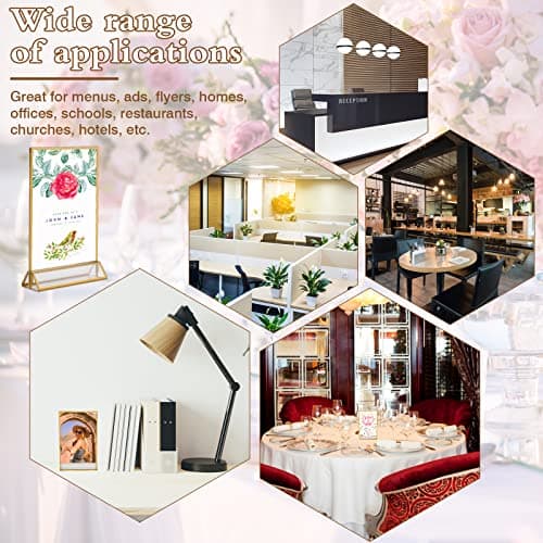 6Pcs Support de Menu Verticaux, 4*6in Support de Menu de Table avec Bordures Dorées/Support Vertical, Porte-affiche de Table en Acrylique pour Mariage/Numéro de Table, Porte-affiches de Menu Acrylique