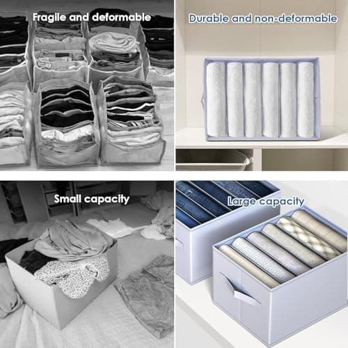 hinrey 4Pcs Rangement Vêtement de Garde-robe, Organisateur Tiroir avec Compartiments pour Jeans, Pliable et Lavable avec Poignée