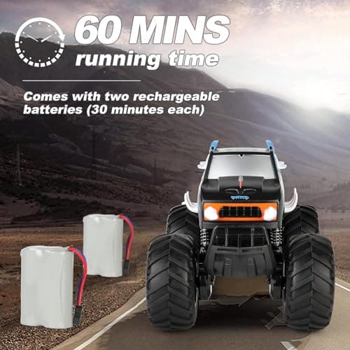 RC Imperméable Monster Truck Garçon 5 6 7 8 Hors Route Toy Car Camion Radiocommandé avec 2 Batteries 1/16 4WD 2,4 GHz RC Voiture à Grande Vitesse 20km / h Camion Monstre pour Enfants 5-7 Ans