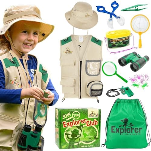 Cheerful Children Toys Kit Explorateur pour Enfants - Déguisement Aventurier avec Chapeau d’Explorateur et Gilet Cargo - pour Garçons et Filles de 3 à 7 Ans, Jouets Éducatifs STEM