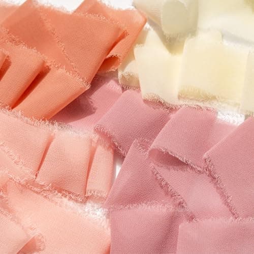 MORSUNBELA Ruban en Mousseline de Soie - Vieux Rose - 3,8 cm - Ruban à Franges - 19,2 m