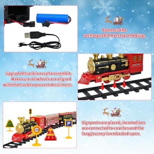 FORMIZON Train Electrique Noel, Train Jouet avec Fumé, Lumières Rails et Son, Jouet de Train avec 3 Trous de Vapeur, Locomotive, Cadeaux de Noël pour Enfants 2+