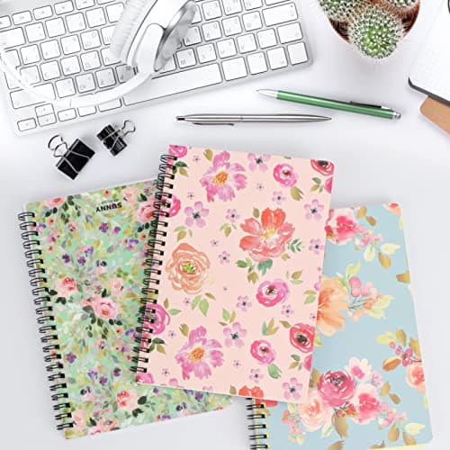Toplive A5 Spiral notebooks, pack de 3 épais plastique Hardcover Liner A5, 80 pages / 160 pages Journal de notes d'étude et de réunion, fournitures scolaires de bureau (fleurs - bleu + rose + rouge)