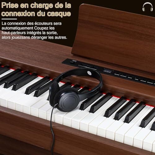 LEADZM Piano Numérique 88 Touches, Clavier Entièrement Lesté, Piano Électrique avec Double Bluetooth et Haut-Parleurs Stéréo, 128 Sonorités et Rythmes, Système à 3 Pédales, Noyer Noir