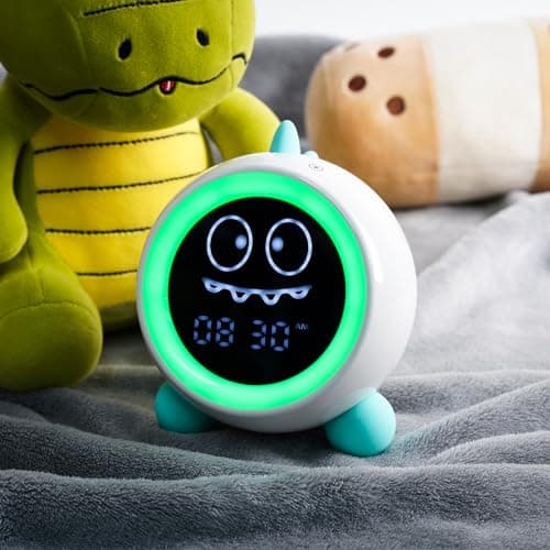 Réveil pour Enfants, Entraîneur de Sommeil pour Enfants avec Veilleuse, Machine Sonore, Temps de Se Réveiller, Réveil pour Tout-Petits (Vert)