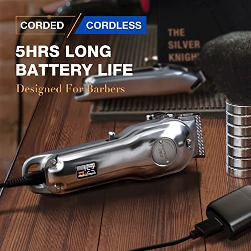 SUPRENT Tondeuse cheveux professionnelle-tondeuse barbe électrique, tondeuse à cheveux sans fil pour hommes/enfants/femmes, kit de toilettage, affichage LED, rechargeable(Argent)