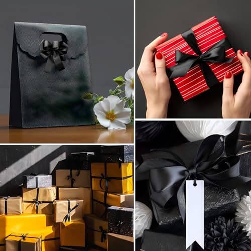2 Rouleaux Ruban Noir, 2cm X 22m Ruban Satin Noir Ruban de Satin, Ruban Couture pour Emballage Cadeau Bouquet Gâteau Décoration Halloween Noël Fête