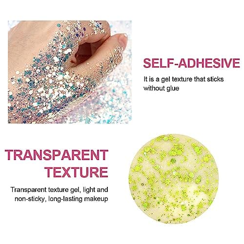XoeLLe Gel Paillettes Visage, 3 Couleurs Body Glitter Gel Sirène, Gel Paillettes Corps Longue Durée Mermaid Sequins, Paillette Chunky Glitter Maquillage pour Musical/Party/Masquerade/Visage/Cheveux(B)