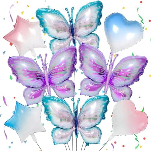 Ballons en Papier Aluminium Papillon, 8 Pièces Ballons Theme Anniversaire Papillon Ballons à Motif Papillon, pour Filles Fête à Thème Papillon Fête de Jardin Anniversaire Mariage (B)