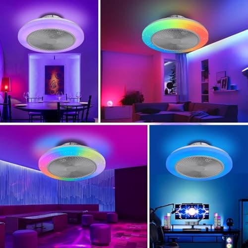 EKDADL RGB Ventilateur Plafond silencieux de 48 cm avec lumières,Réversible ventilateur de plafond fermé avec télécommande,6 vitesses de vent,3 températures de couleur en option