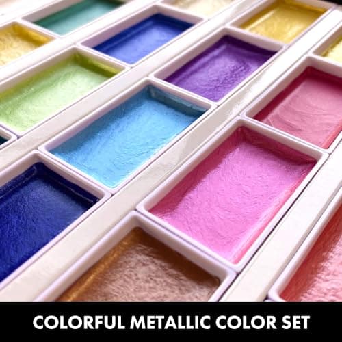 Kuretake Gansai Tambi 24 Metallic Watercolor set, Ensemble d'aquarelles (Lot de 24 couleurs métalliques), Japonais Dorée Gouache Aquarelle, Aquarelle metallique, MC20/24V/NW2