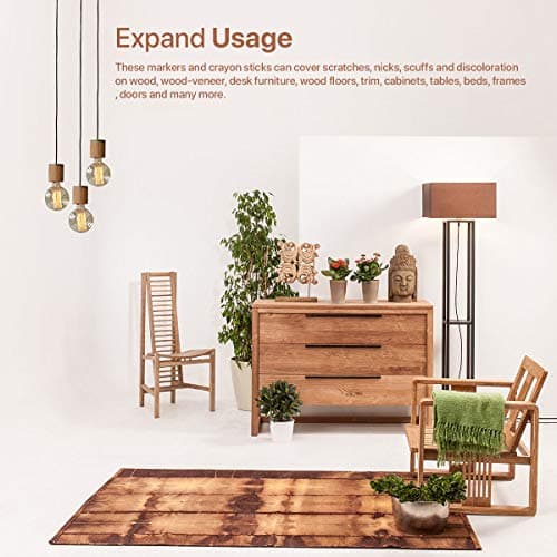 Boxgear Marqueurs de réparation de meubles et bâtons de cire avec aiguiseur pour taches, rayures, planchers en bois, tables, bureaux, érable, chêne, cerise, noyer, gris, blanc, noir, acajou