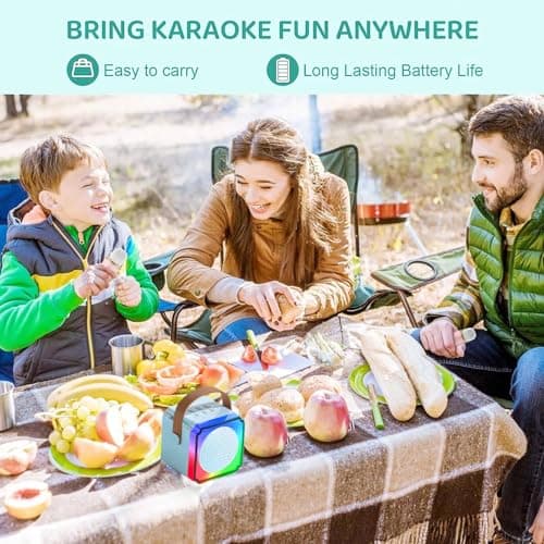 Joycome Karaoke Enfant avec 2 Microphones, Micro Portables Karaoké sans File, Jouet de Karaoké Bluetooth avec Voix Change et LED Lumière pour 3-12 Enfant Fille Cadeau Chanter Adulte - Bleu