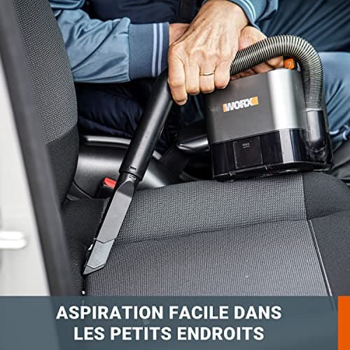 WORX Aspirateur Voiture Puissant sans Fil 18V(20V Max) WX030 Aspirateur à Main sur Batterie 150W 10KPa avec Boîte de Rangement Intégrée Dépoussiérage Maille filtrante Lavable