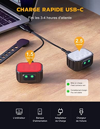 CIRYCASE Lumiere Velo avec Spot et Faisceau d'Inondation, Rechargeable par USB Lampe Vélo LED Étanche IP65, 2 x 4 + 2 x 6 Modes de Luminosité Eclairage Velo Avant et Arrière pour Cyclysme VTT