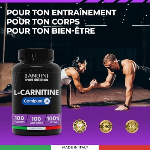 Bandini® L-CARNITINE Carnipure® 100 Comprimés - Supplément de Tartrate L Carnitine (100 doses, 100 jours) 1000mg - Pour Sportifs qui Pratiquent une Activité Physique à Haute Intensité - 100% Vegan