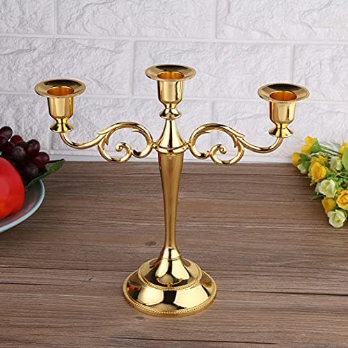 Bougeoir, Stable de Haute qualité de sécurité 3 Bras Chandelier, décoration de la Maison décoration élégante pour Table Mariage/Salle à Manger/fête Maison(Gold)