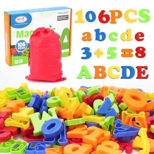 BunnyJOY 106PCS Enfants Lettres Magnétiques Chiffres, Coloré Aimants De Réfrigérateur Ensemble de Jouet Apprentissage Préscolaire de la Petite Enfance, Orthographe, Comptage Jouets Éducatifs