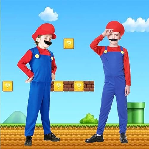 Costume enfants/adultes, costume avec body, casquette et barbe, costume de cosplay pour enfants adultes, carnaval Halloween Costume décoration pour enfants adultes Costumes de carnaval (Rouge, L)