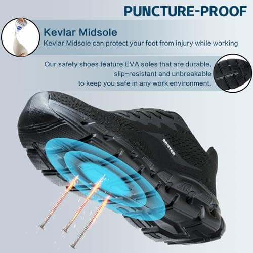 HEOAARG Chaussures de Sécurité Hommes Femme Embout Acier Chaussures de Travail Légère Respirant Antidérapante Basket de Securite Chaussure de Chantier,Noir EU 42
