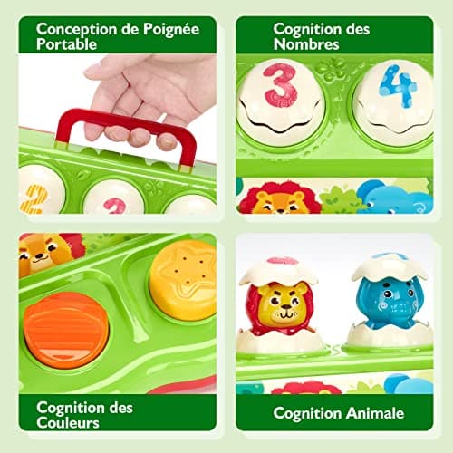 hahaland Jouet pour Bébé 1 an Jouet Montessori avec Musique et Lumières pour Enfant 1 2 3 4 Ans Fille Garçon Jouet Pop-up avec Animaux et Couleurs Parfait pour Les Cadeaux d'anniversaire Noël