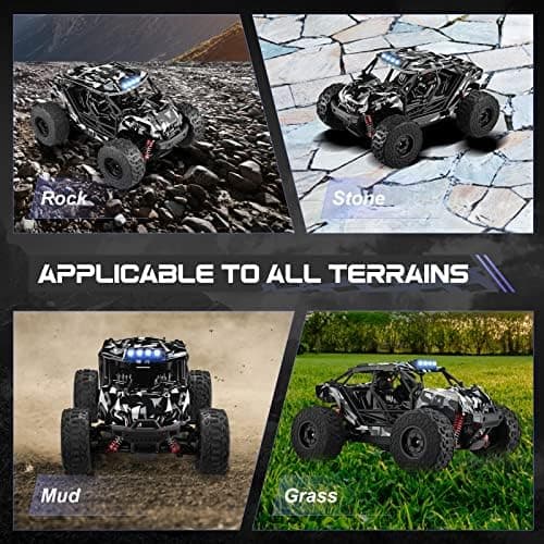 Lischwert Voiture télécommandée, 2,4 GHz 1:18 proportionnelle 4WD 50+ km/h Hobby Offroad Monster RC Truck, RC Crawler avec lumière LED, 2 Piles