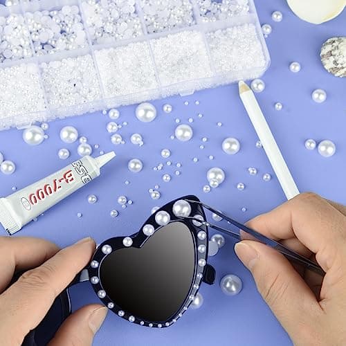 NACHLYNN Lot de 12 000 perles à dos plat - 8 tailles - Perles demi-rondes pour travaux manuels, embellissement, chaussures, fabrication de coques de téléphone