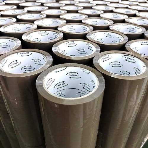 PACKSET Lot De 12 ou 24 Rouleaux Marron De Ruban Adhésif D'Emballage Silencieux, Solide Et Sécurisé 66m x 48mm Pour Boite D'Emballage Et Cartons. Idéal Pour Colis Et Cartons ... (12)