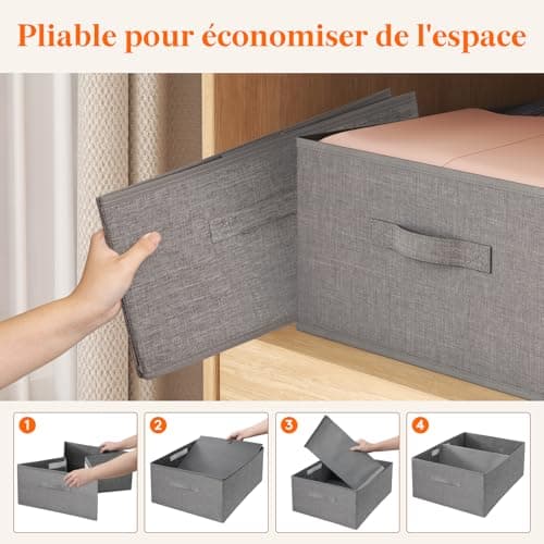 Lifewit Boite Rangement Vetement Lot de 4, Rangement Armoire Placard Pliable, Organisateur Tiroir Vetement avec Cloison Amovible, Rangement Dressing, Casier de Rangement 40L(50x40x20cm), Gris Clair
