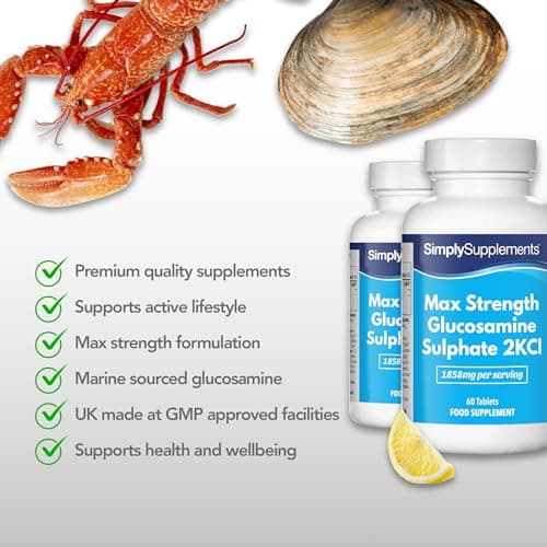 Sulfate de Glucosamine 2KCL - 1858mg Par Portion - 2 Flacons de 60 Comprimés = 120 Comprimés au Total Pour un Approvisionnement de 2 Mois - Fabriqué au Royaume-Uni
