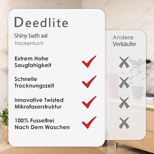 Deedlite Totalclean Chiffon Microfibre XXL Original, Torchons Lavette Microfibre Ménage Plus Doux, Plus Absorbants, Non Pelucheux, pour Maison, Cuisine, Voiture, Shiny Bath Serviette