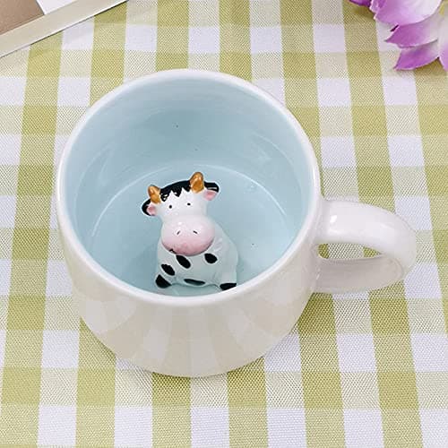 Tasse à café en forme d'animal 3D, 12 oz Figurine de dessin animé amusante faite à la main Tasse à thé au lait, cadeaux d'anniversaire de Noël pour amis enfants filles épouse grand-mère tante (Vache)