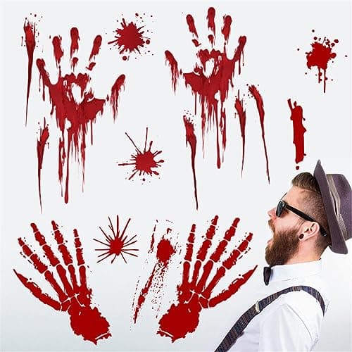 Halloween Decoration Fenêtre Autocollants, Halloween Sanglante Mains Autocollants Halloween Horreur Stickers Autocollant de Voiture pour Decoration Halloween Interieur Fenêtre