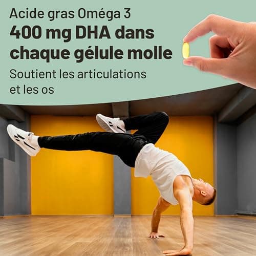 Omega 3 Vegan Huile d'algues 400 mg DHA par capsule, 60 capsules, soit 2 mois d'huile vegetale. Remplace huile de foie de morue, convient à tous les régimes vegan/végétariens.