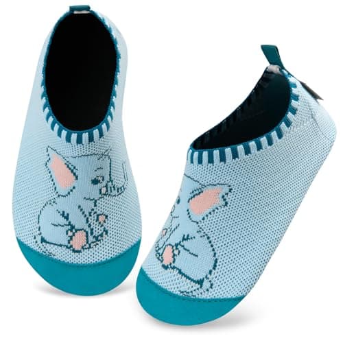 Kyopp Chaussons Enfants Garçons Respirant Pantoufles Filles Doux Antidérapant Chaussette Chaussures Unisexe(Éléphant - Bleu lac26/27 EU)