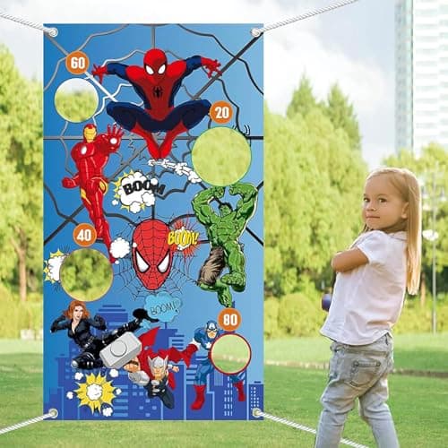 Jeux de Lancer Enfant,Bannière de Dessin Animé avec 4 Sac de Sable, Cartoon Anime Jeux de Lancer,Throwing Game,Jouets Enfants pour Fête d'anniversaire,Carnaval,Jeux pour Intérieur, Extérieur,Jardin