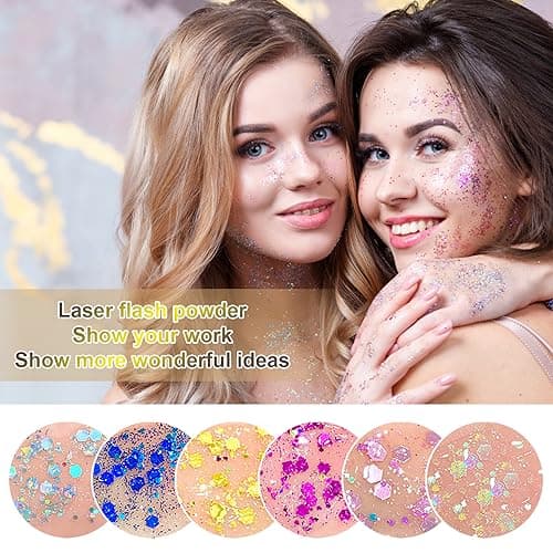 6 Pièces Paillettes Visage Festival - Gel Paillettes Visage Glitter - Paillette Cheveux, Paillettes Corps pour Maquillage Festival Fête Noël Pâques, Maquillage de Théâtre, Carnaval
