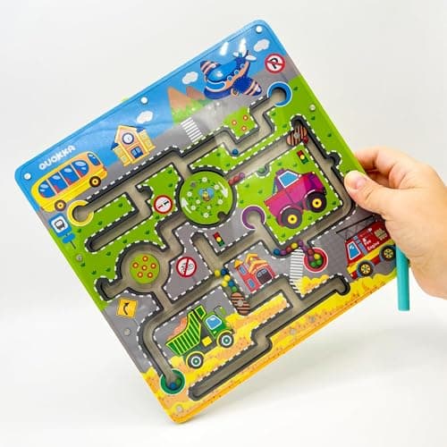 QUOKKA Jouet Labyrinthe Magnétique Enfant de 2 à 3 Ans - Jeux Montessori Transport - Jeux de Voyage en Voiture de 3 à 5 Ans - Jeu Educatif en Bois pour Enfants - Educatif Cadeau pour 3 4 5 6 Ans