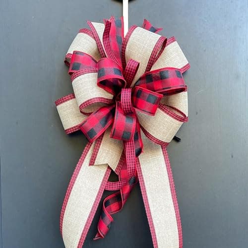 G2PLUS 10M Ruban à Carreaux Buffle de Noël Filaire Ruban de Noël 6.4CM Ruban Toile de Jute pour l'Artisanat,Noël Décorations de Mariage-Rouge et Noir Burlap Ruban