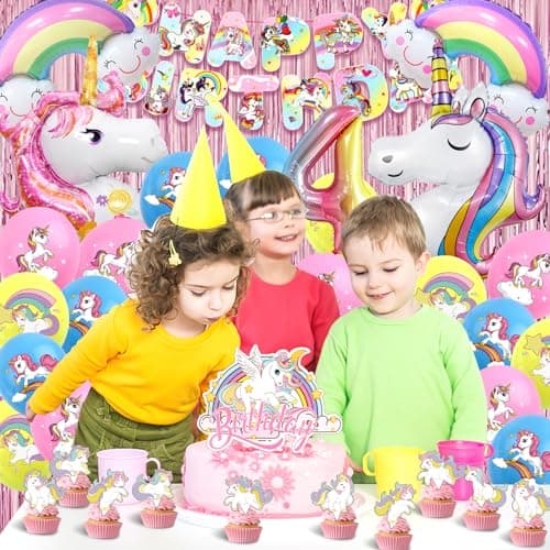 52 Pcs Decoration Licorn Anniversaire, Anniversaire Licorn, Decoration Anniversaire Licorn Fille, Ballon Licorn Anniversaire, Ballon Anniversaire Fille, Anniversaire Licorn 4 Ans