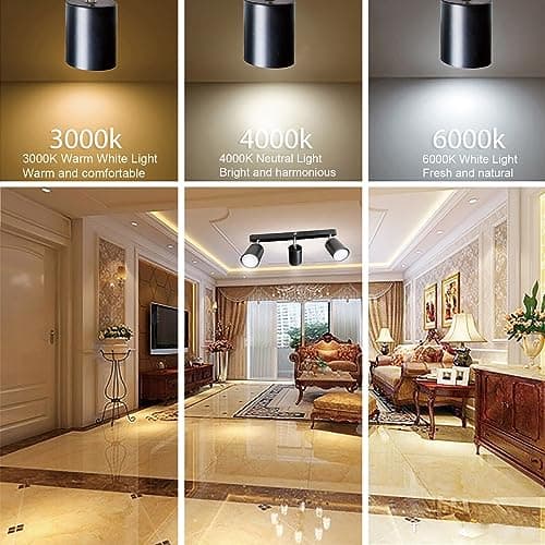 Sweier Plafonnier 3 Spot Orientables, angle réglable Plafond Spot Blanc Froid 6000K 430LM 5W, Plafond Lampe Noir Orientable Peut être Monté au Plafond ou au mur