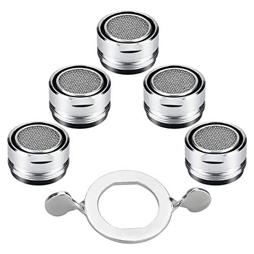 PERFETSELL Lot de 5 aérateurs de robinet en laiton, bec fileté mâle de 24 mm, buse d'économie d'eau à faible débit, radiateur anti-éclaboussures avec joint et clé, pour cuisine et salle de bain